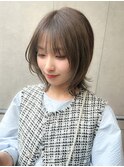大人ガーリー似合わせミディアムレイヤーカットダークアッシュ