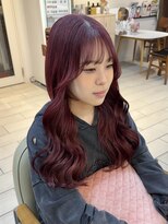 テトラ バイ ネオリーブ 横浜西口店(tetra by neolive)&nbsp;チェリーレッド ブリーチWカラー 暖色カラー ロング 横浜★