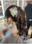 結婚式 お呼ばれ パーティー  ポニーテール×リボン・ヘアピン