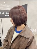 切りっぱなしミニボブナチュラル透明感艶髪ピンクブラウン