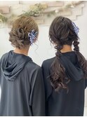 お友達と一緒にお祭りヘアセット