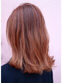 ハイライト　バレイヤージュ　オレンジ　グラデーションカラー