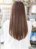 ★斜めバング艶感カーキベージュエアストレート20代30代40代★9