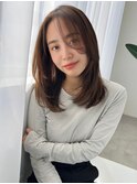小顔 前髪 内巻きレイヤー ナチュラルヘア
