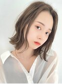 外はねボブ切りっぱなし大人かわいいオリーブベージュ20代30代