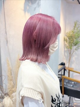 ピンクラベンダー切りっぱなしボブ【仙台】