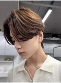 シャドウパーマコンマヘアナチュラルセンターパートツーブロック