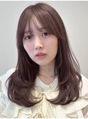 顔周りレイヤーカットグレージュカラーくびれボブベージュカラー
