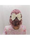 卒業袴用ヘアセット　ハーフアップ　リボン