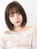 大人かわいい前髪セシルカットココアブラウンフリンジウェーブ