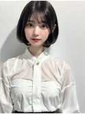 20代30代大人可愛い黒髪アッシュくびれボブ耳掛け透明感