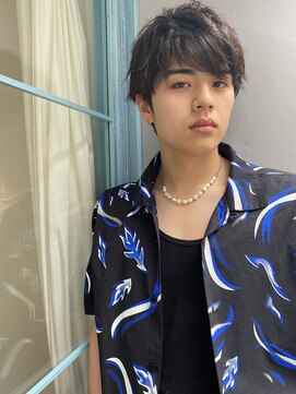 フッズ(HOODS) ラウンドマッシュ　ニュアンスパーマ　ブルーブラック