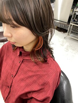 ザ アクネ 岡崎竜美丘店(THE ACNE) ♪ウルフ_個性派_インナーカラー_アクセサリーカラー_オレンジ