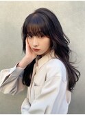 【マユコ】レイヤーカット黒髪スタイルウェーブミディアム暗髪