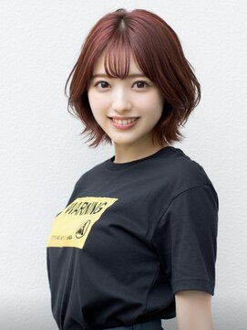 ファクトリーファイブ(Factory5) 小顔ボブミディアムレッド20代30代40代くびれミディ韓国ヘア