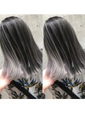 ハイライト、バレイヤージュアッシュベージュくびれセミディー