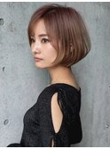 丸みショート×ピンクグレージュ