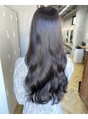 ブリーチ無し　ブルーブラック　暗髪　高濃度水素カラー