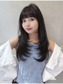 □レイヤーカット顔まわりカットグレージュ韓国風ハッシュカット