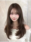 韓国前髪 暗めカラー ミディアムヘア