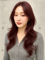 ブロウ ネックス ザ サロン 表参道(VLOW nex the salon) ボルドーカラー 韓国レイヤー 顔周りレイヤー 韓国ヘア 掛札