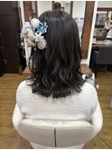 コテ巻き　成人式　ヘアアレンジ