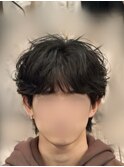 韓国へアカルマパーマワックスなしセンターパート黒髪ウルフ