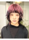 シャギーウルフショートレイヤーパープルピンクエンドカラー