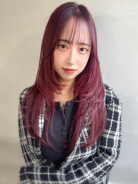 エル セルカ 高田馬場(el CERCA) ハッシュカット顔まわりレイヤー×韓国風チェリーレッドカラー