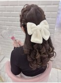 編み込みハーフアップ×量産巻き＊まゆ