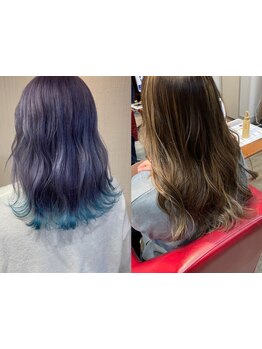 ハイライト・ローライトで立体感のあるスタイルに。髪を傷めず、ツヤ感と透明度を高めてくれる♪