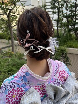 成人式　振袖ヘア　初詣　袴ヘア　ロング　リボンヘア　シニヨン