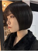 ボブ/ミニボブ/切りっぱなしボブ/ワンレン/黒髪/前髪