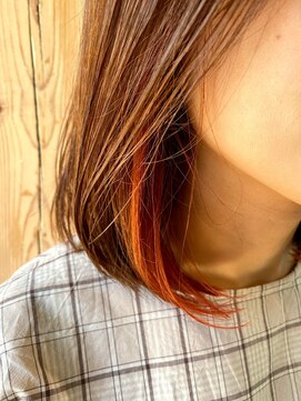 ベニヤボンドストリート(Beniya BOND STREET) インナーカラー×オレンジ×ボブショート×鎖骨ミディアム