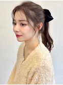 〇ベージュ 透明感カラ顔周りカット 簡単アレンジ