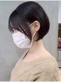 横浜西口大人ショートボブココアベージュ前髪なしグレージュ40代