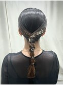 タイト編み下ろし×金箔/お呼ばれヘア/参列ヘア/二次会ヘア