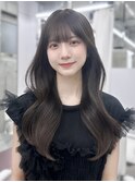学割韓国ヘア＊黒髪暗めグレージュカラー前髪カットくびれロング
