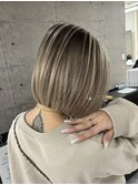 ハイライトバレイヤージュワンレンボブ岡山ブリーチハイトーン