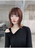 大人ガーリー似合わせカットミディアムレイヤーダークアッシュ