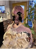 成人式ヘアセット20代ロングダブルカラーピンクラベンダー
