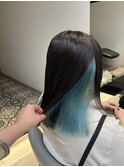 ダークグレージュ×水色/インナーカラー