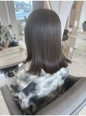 オリーブベージュ外ハネボブ顔まわり前髪群馬太田