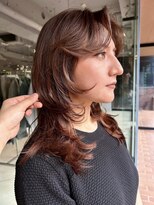 ノラ ヘアーサロン(NORA HAIR SALON) ブリーチなしオレンジブラウンレイヤーカットセンターパート