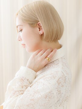 モッズヘア 越谷(mod's hair) 全頭ブリーチホワイトブロンドワンレン金髪ボブY越谷20代30代