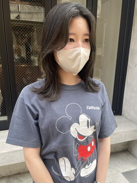 コフィー バイ メルト 吉祥寺(cofy by melt) 前髪なしセンターパートくびれヘア　暗髪オリーブグレージュ