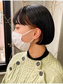 インナーカラーオレンジブラウンオレンジカラーミニボブ