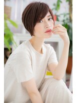 ミック ヘアアンドメイク アップ 駒込店(miq Hair&Make up)&nbsp;前下がりモーブカラー小顔アシンメトリーミニボブ束感ショートa1