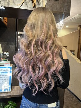 ブーヘアー(Boo hair) ナチュラルハイトーンベージュ&エクステピンクハイライト