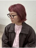 〇切りっぱなしボブ/くすみピンクベージュブリーチあり